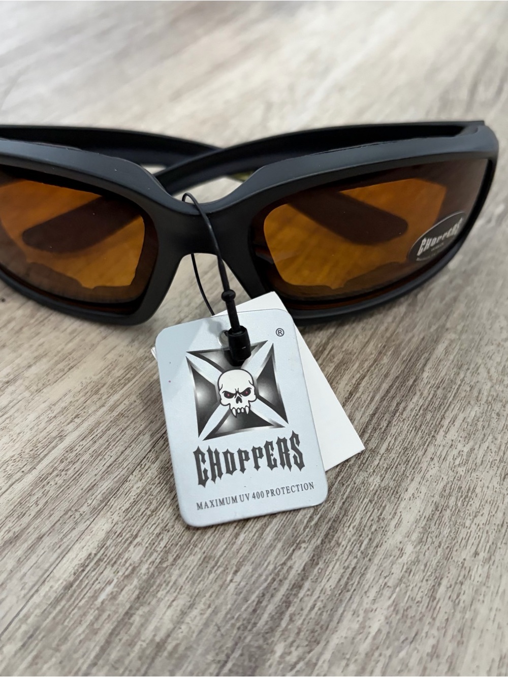 Choppers Padded Wrap Around Motorcycle Sunglasses Amber Lens Biker Moto New